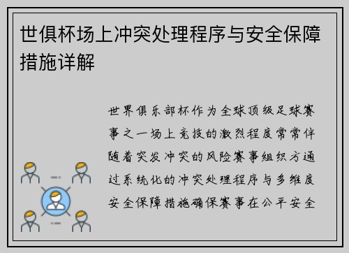 世俱杯场上冲突处理程序与安全保障措施详解
